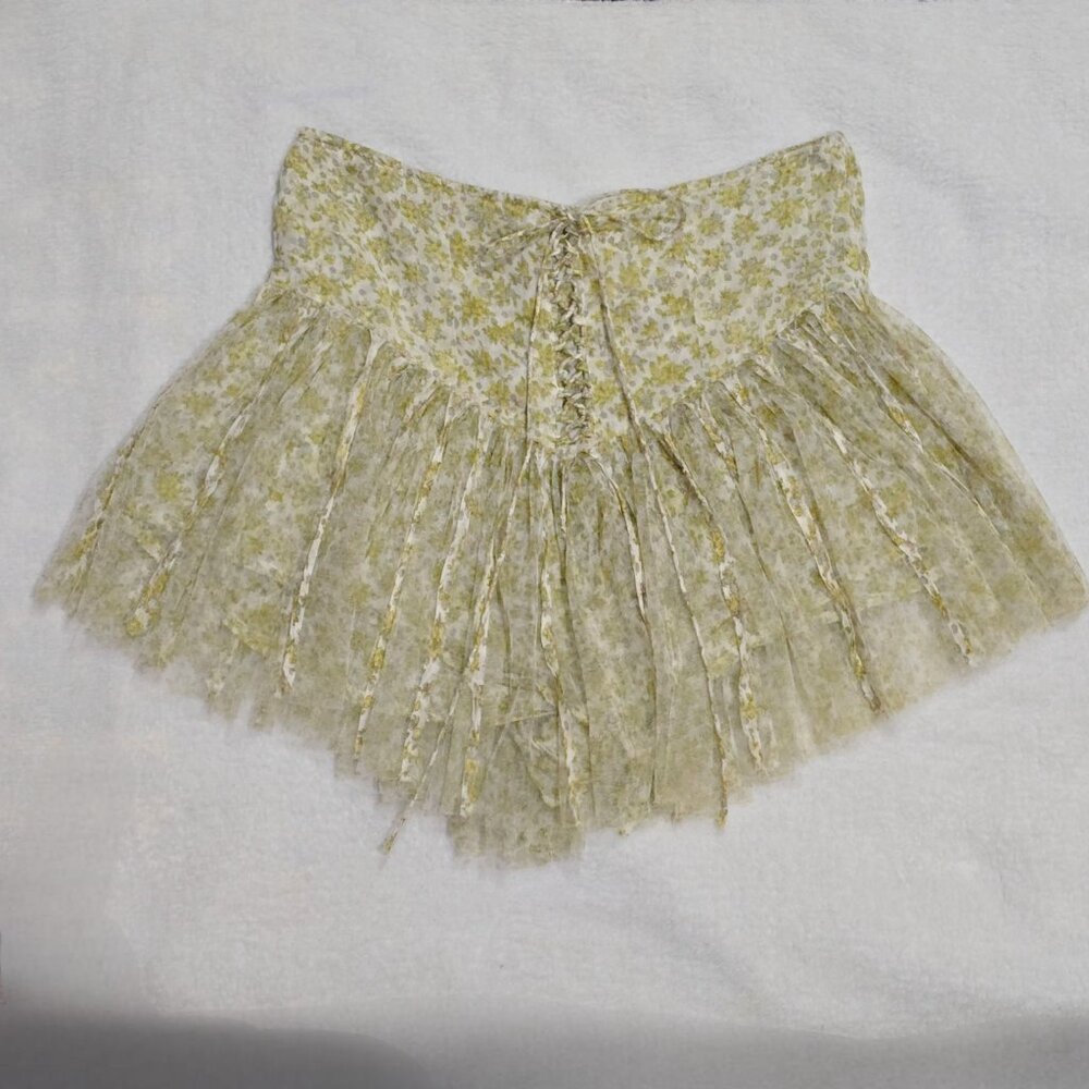 Free People Cream and Sage Floral Mini Skirt